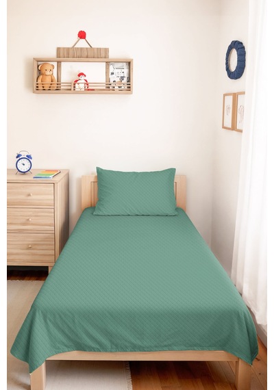 Mint Minimal Genç Odası Tek Kişilik Pike Takımı - Kapitone Düz Turkuaz 160x220 Cm Yatak Örtüsü Pamuksu Kabuğu Perdesi