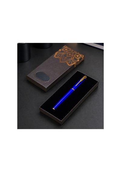 3 Adet Mavi Metal Roller Kalem Metal Gövde, Mandala Baskılı Karton Kutu, Kişiye Özel Hediye Ve Promosyon, Pen, Gift