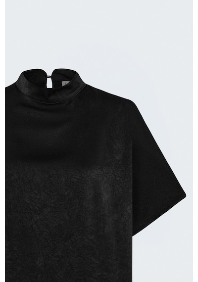 Sateen Yarasa Kol Bluz - Siyah-137966