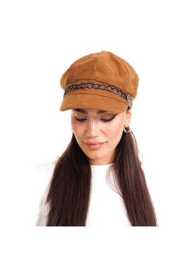 Ladycolor Şapka Zincir Aksesuarlı Kaşe Kumaş Taba Kahverengi
