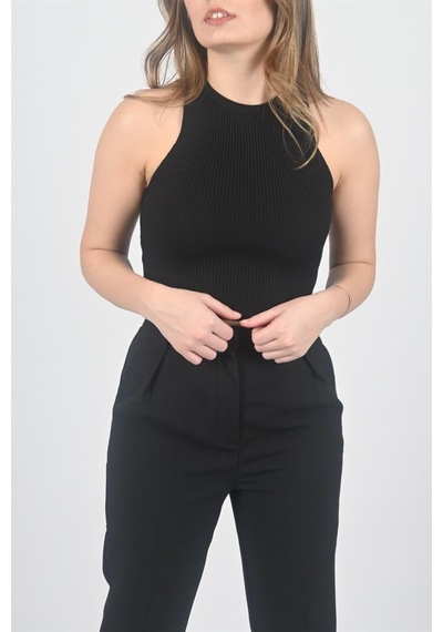 Halter Yaka Siyah Crop Siyah
