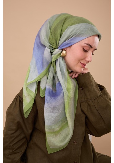 Silk Home Olinda İpek Eşarp 47005-19 Yeşil, Çelik Mavi, Lila, Çimen Yeşili