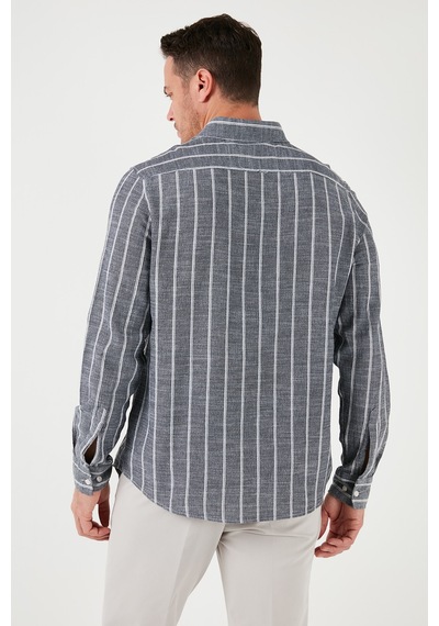 Buratti Pamuklu Çizgili Regular Fit Düğmeli Yaka Erkek Gömlek Cf21S112480 Siyah-Beyaz