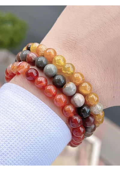 Nursaat Doğal Taş Özel Kombin Akik-aventurin-kristal Oluşumu Doğal Unisex  Bilekliği Blkt.ns03 3 Adet Çok Renkli