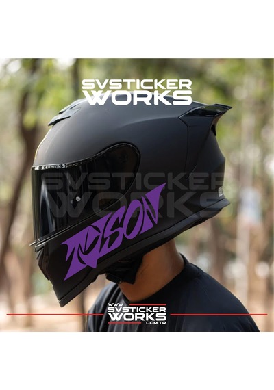 Tyson Yazılı Kask Sticker Tüm Kasklar Uyumlu Tek Yön 1 Adet Mor