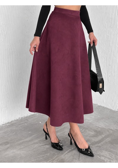 Ozy Fashion Kadın Süet Kloş Etek Bordo