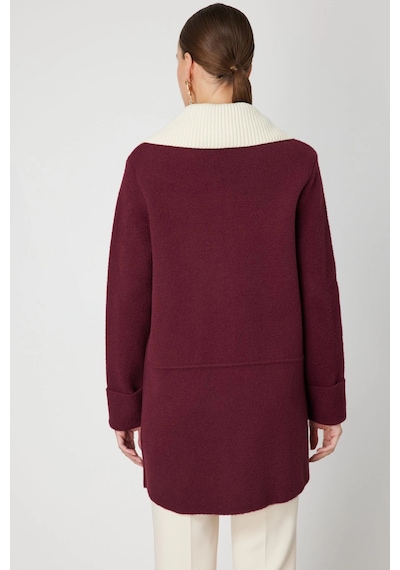 On Fashion Büyük Yakalı Düğmeli Kadın Bordo Hırka 63909 Bordo