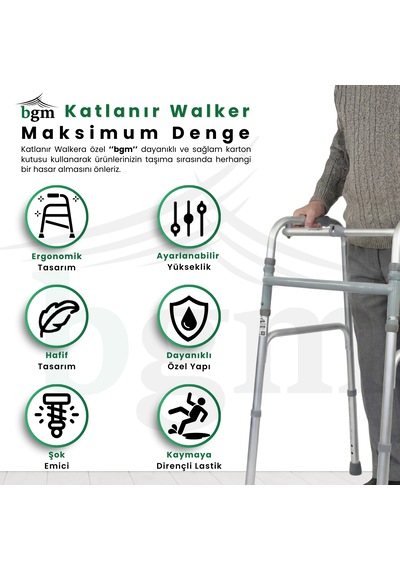 Yürüteç Walker Hasta Yürüteci Yüksek Kalite Katlanır Walker 8 Kademeli Ayarlanabilir Yürüteç
