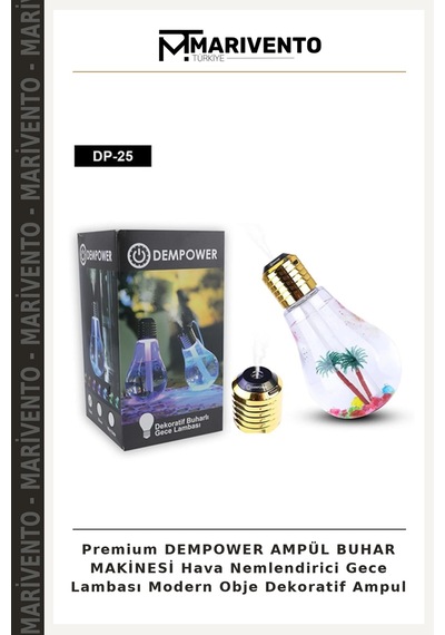 Premium Dempower Ampül Buhar Makinesi Hava Nemlendirici Gece Lambası Modern Obje Dekoratif Ampul