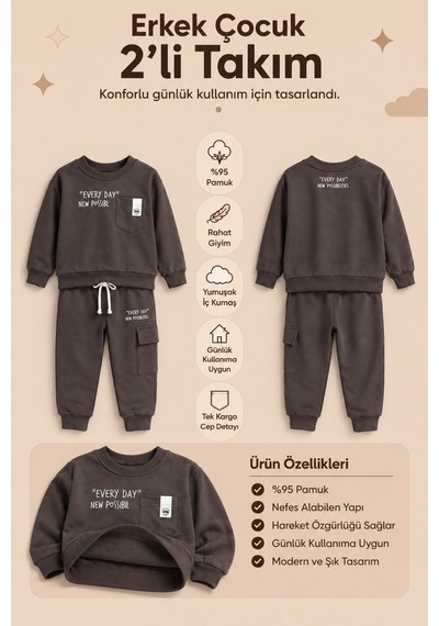Ahengim Erkek Çocuk Pamuklu Baskılı 2 Li Takım Sweatshirt Eşofman Altı 1-4 Yaş Ak122 Kahverengi Ahengim Erkek Çocuk Pamuklu Baskılı 2 Li Takım Sweatshirt Eşofman Altı 1-4 Yaş Ak122 Kahverengi