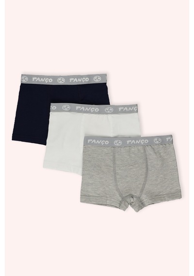 Panço Erkek Çocuk Renkli Basic 3'lü Boxer - İç Giyim Beyaz