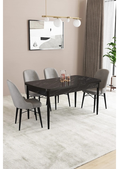 Familieconcept Almira Serisi, Siyah Mermer Desen 80x132 Açılabilir Mdf Mutfak Masası Takımı 4 Adet Sandalye Gri Familieconcept Almira Serisi, Siyah Mermer Desen 80x132 Açılabilir Mdf Mutfak Masası Takımı 4 Adet Sandalye Gri