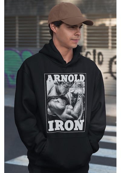 Sevbano Arnold Iron Old School Bodybuilding Fitness Baskılı Unisex Oversi Siyah