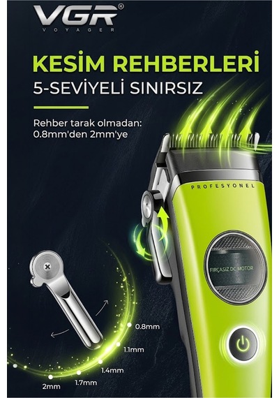 V-880c Profesyonel Saç Kesme Makinesi 7200 Rpm Seramik & Mım Çelik Bıçaklı Şarjlı Tıraş Makinesi 10 Taraklı - Clipper