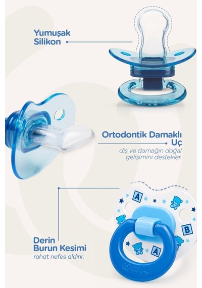 Wee Baby 2 Li Damaklı Silikon Emzik 0-6 Ay Erkek 24'li Paket