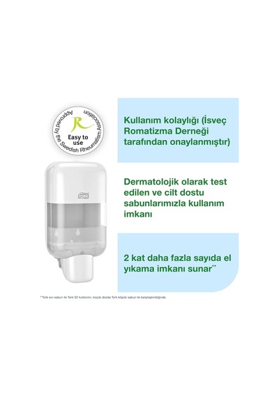 Tork 565200 Dozaj Ayarlı Mini Köpük Ve Sıvı Sabun Dispanseri Beyaz Beyaz