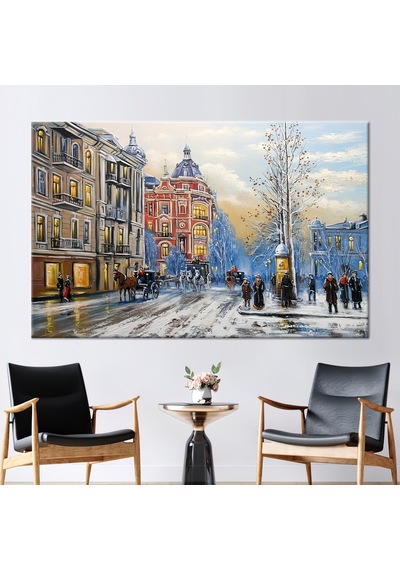 1 Parça Naturel Çerçeveli Kanvas Tablo Modern Sanat Eseri Şehir M