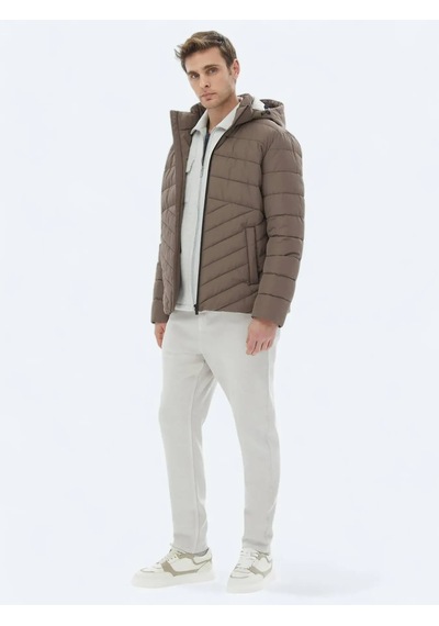 Kip Bej Regular Fit Kapüşonlu Casual Dokuma Mont Bej