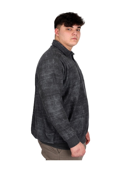 Mode Xl Büyük Beden Erkek Polo Yaka Sweatshirt Baskılı Selanik U24440 Antramelanj Antrasit
