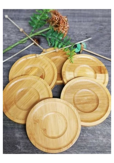 Bambu 6 Lı Çay Tabağı-bambu Ahşap 6'lı Çay Tabağı Ve Sunum Tabağı Açık Kahverengi