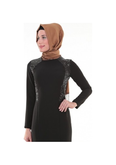 Nidya Moda Büyük Beden Elbise-4048Ps Siyah