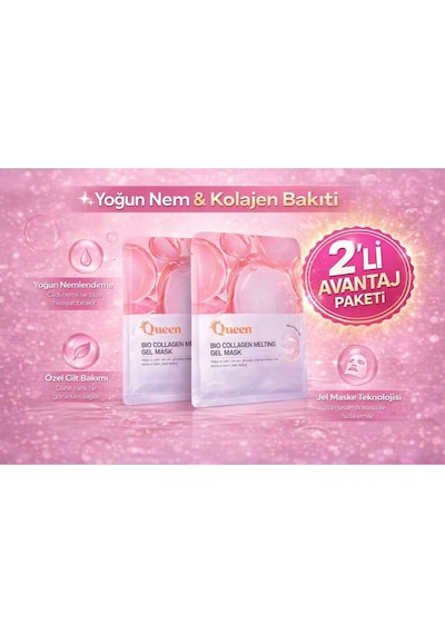Bio Collagen Melting Gel Mask Kolajen & Hyaluronik Asit Nemlendirici Yüz Maskesi 2'li Paket