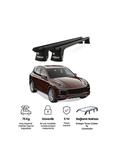 Trio-ı Porsche Cayenne 2014 Ve Sonrası Uyumlu Siyah Kilitli Ara Atkı 120cm Port Bagaj Tavan Barı