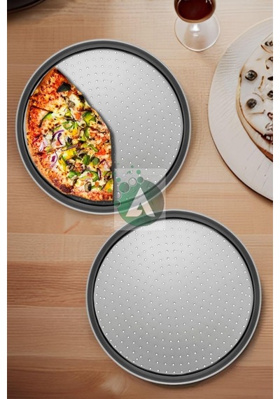 2 Adet 36cm Delikli Pizza Tepsisi Lahmacun Pide Tepsisi 36 Cm 2 Parça Çelik Pizza Tepsisi Ahşap - Beyaz