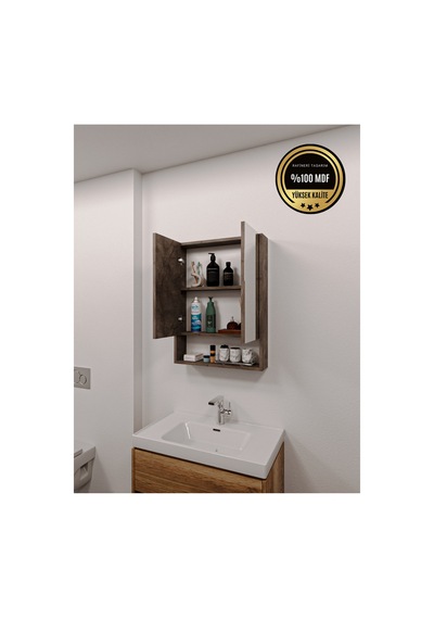 Lotus Banyo Dolabı Aynalı Raflı Kapaklı Gri Lotus Banyo Dolabı Aynalı Raflı Kapaklı Gri