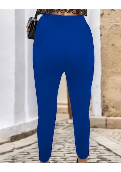 Efnaz Style Kadın Çima Detay Ithal Krep Pantolon Saks Mavi