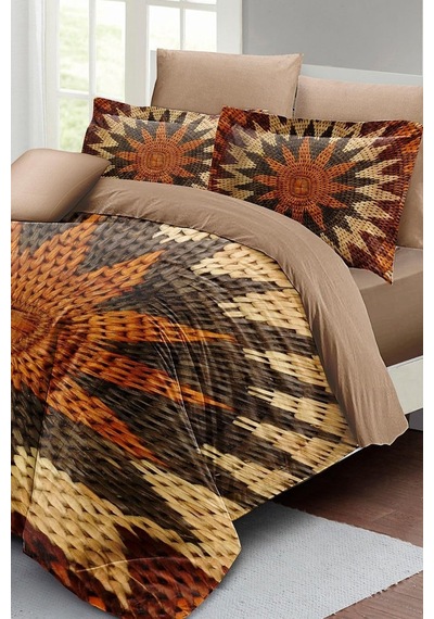 Wicker Flower Çift Kişilik Nevresim Takımı 3d Pamuk Saten, Kahverengi, Monohome2525 Çok Renkli