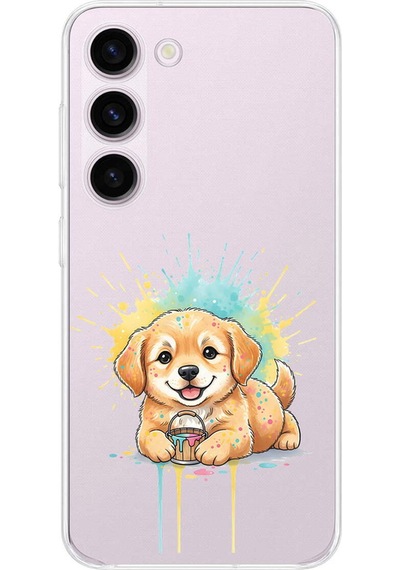 Samsung Galaxy S23 Plus İle Uyumlu Splash Köpek Tasarımlı Şeffaf Silikon Kılıf Şeffaf
