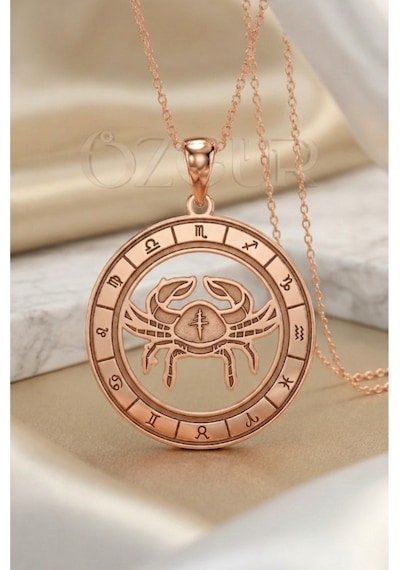 925 Ayar Gümüş Yengeç Burç Kolye Rose Gold