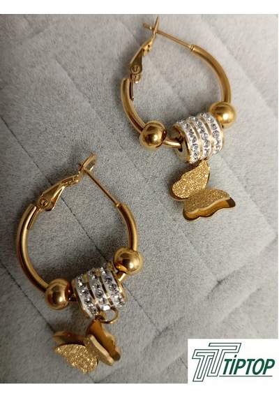 Kelebek Model Zirkon Taşlı Gold Renk Küpe Gold