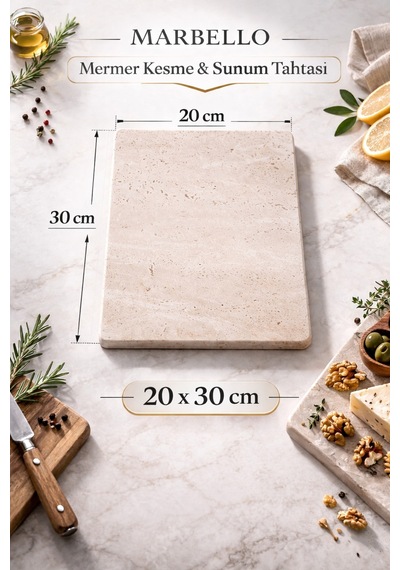 20x30 Cm Mermer Kesme Ve Sunum Tahtası Dekoratif Mutfak Servis Tabağı Bej