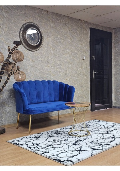 Zafir İkili Papatya Çay Seti Koltuk Gold Sivriltme Ayak, Balkon, Salon, Ofis, Koltuk Takımı, İkili Berjer Mavi