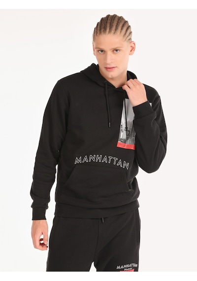 Colin's Colins Regular Fit Baskılı Kapüşonlu Siyah Erkek Sweatshirt Cl1064781 Siyah