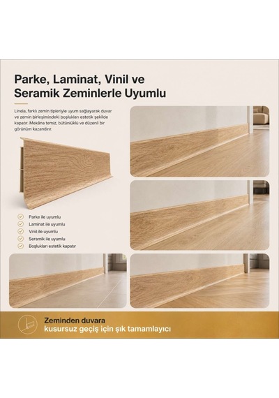 Linela Suya Dayanıklı Pvc Süpürgelik 8 Cm - Canberra Meşe - Lnl406