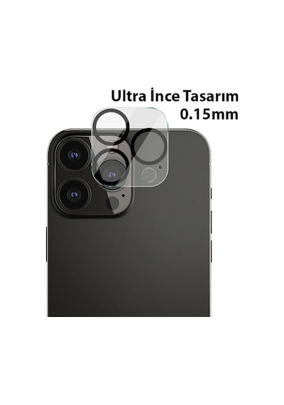 Ally Apple Uyumlu iPhone 13 Pro Max 3D Full Tempered Glas Cam Kamera Koruyucu