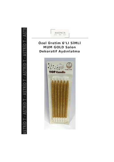 Özel Üretim 6 Lı Simli Mum Gold Salon Dekoratif Aydınlatma