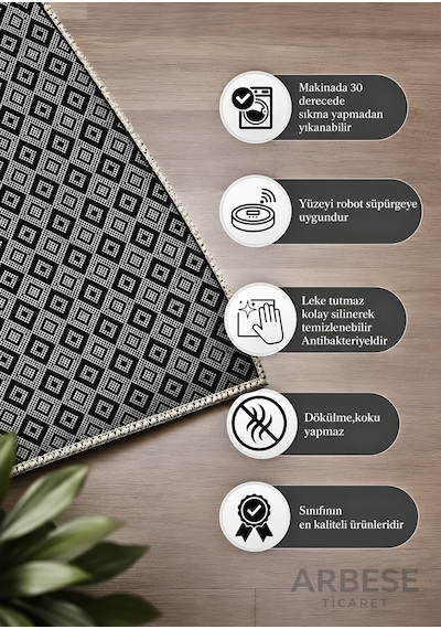 Arbese Kaymaz Tabanlı Halı Kesme Yolluk Salon Koridor Mutfak Yatak Odası Halısı Gri