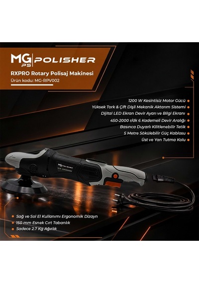Mg Ps Rpv002 Yüksek Torklu Rotary Polisaj Makinesi 1200w Dijital Led Ekran Profesyonel Pasta Cila