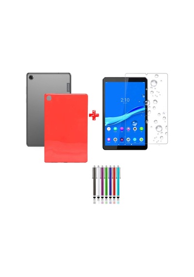 Lenovo M8 Tb-8505f 8" 3lü Set Lansman Silikon Kılıf + Nano Ekran Koruyucu Kırmızı