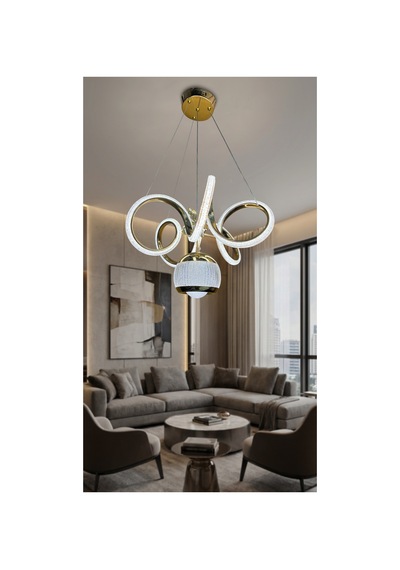 Kıvrım Tekli Simli Yakamoz Top Modern Sarkıt Led Avize Kumandalı Gold Gold