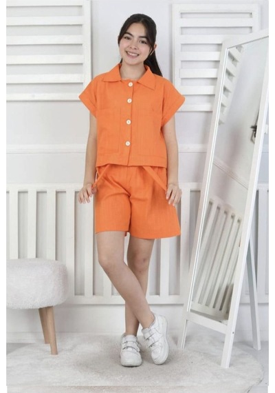 My Kids Wear Keten Kız Çocuk Alt Üst Takım Turuncu My Kids Wear Keten Kız Çocuk Alt Üst Takım Turuncu