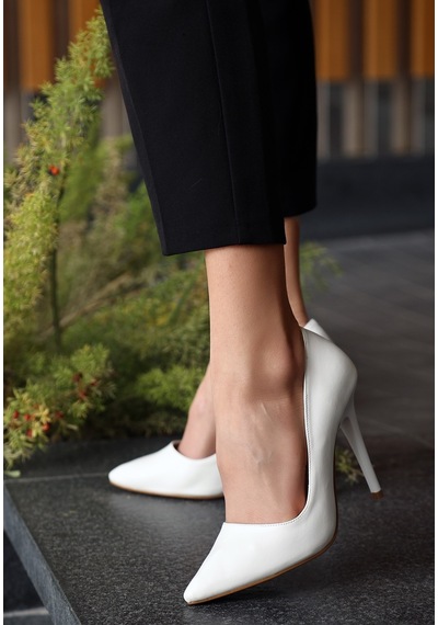 Sekans Hillar Beyaz Cilt Stiletto Ayakkabı