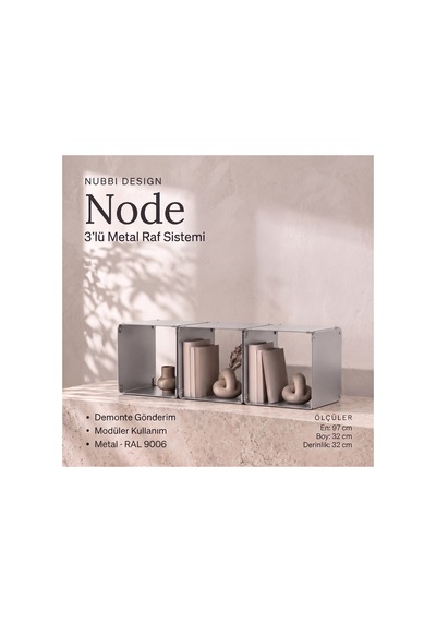 Node 3 Lü Modüler Metal Kitaplık Yatay Tasarım Dekoratif Küp Raf Sistemi Gümüş - 940096365 Gümüş Node 3 Lü Modüler Metal Kitaplık Yatay Tasarım Dekoratif Küp Raf Sistemi Gümüş - 940096365 Gümüş