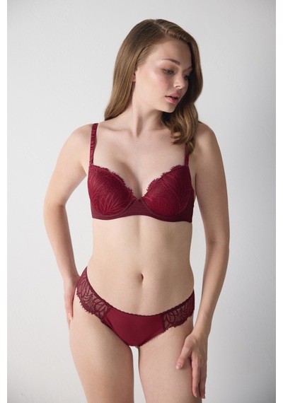 Magic Form Yaprak Desenli Dantelli Push Up Destekli Sütyen Bordo - 512787313 Bordo