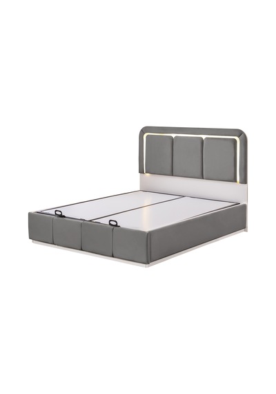 Demonte Baza Seti, Nox Ledli Çift Kişilik Baza Başlık Seti - İkili Set, Gri - 160x200 Cm 160 x 200