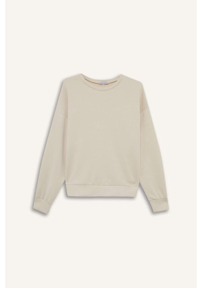 Defacto Bisiklet Yaka Modal Sweatshirt G2913ax25auer120 Ekru